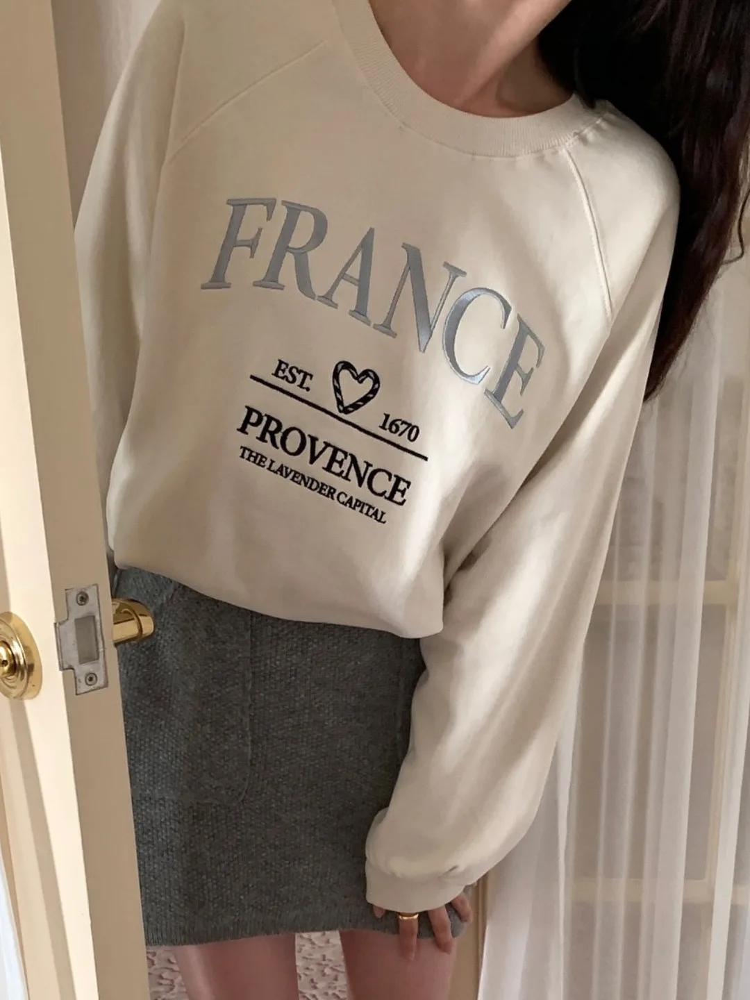 Chique redondo ne longo sve bordado carta coração padrão solto ajuste moletom para mulher sli outono nova chegada