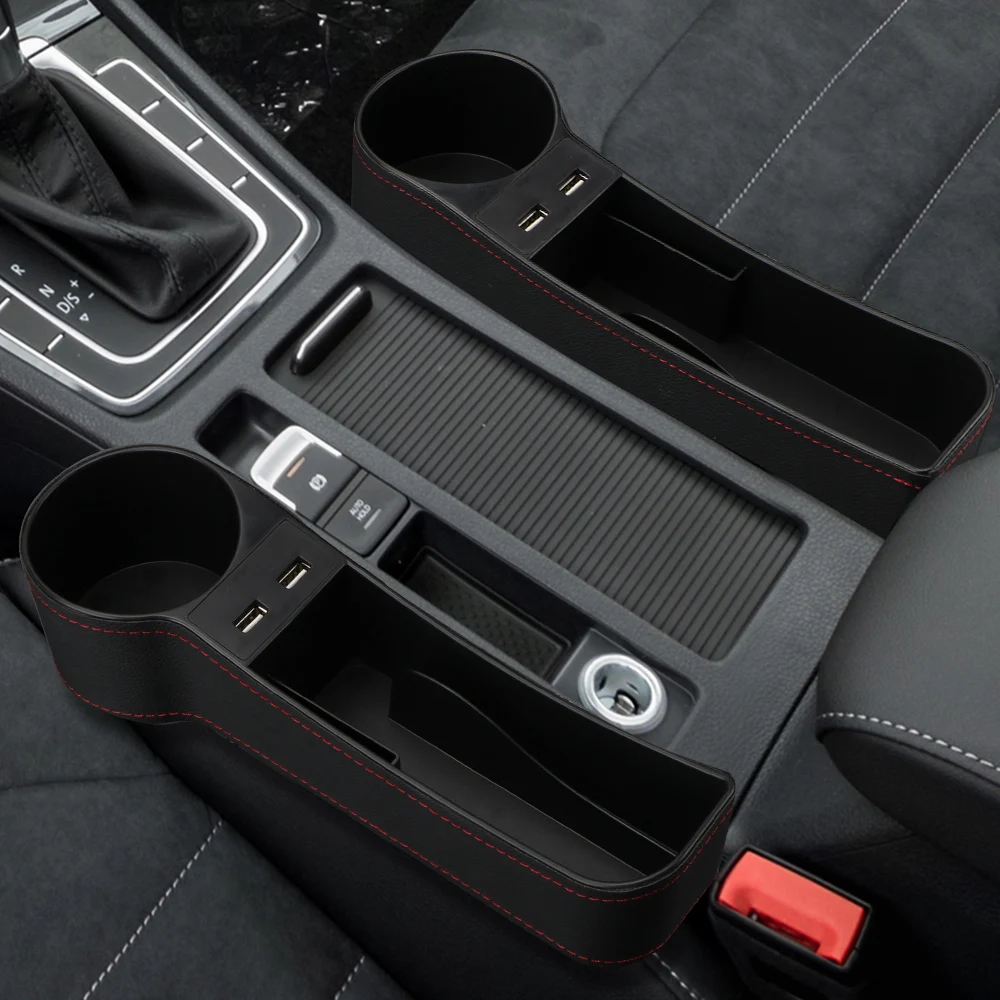 Auto Zubehör Telefon Flasche Tassen Halter Box Dual USB Ladegerät Auto Organizer Leder Auto Sitz Lücke Lagerung Box Sitz Lücke Schlitz Box