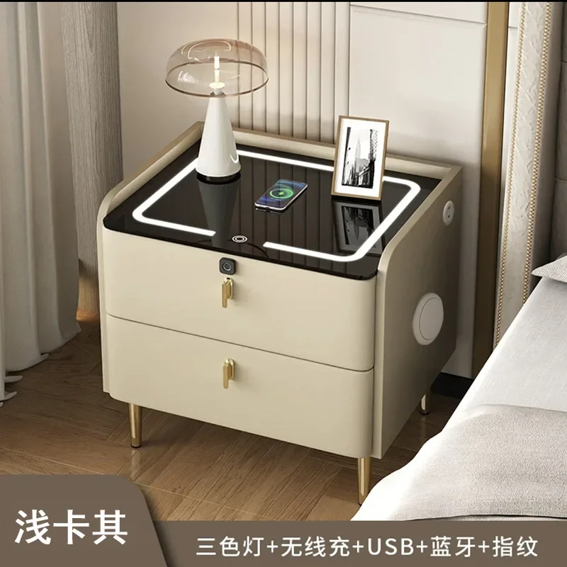 Table de chevet intelligente, chambre multifonctionnelle haut de gamme de luxe légère avec haut-parleurs, vent crème avec lumières, armoire