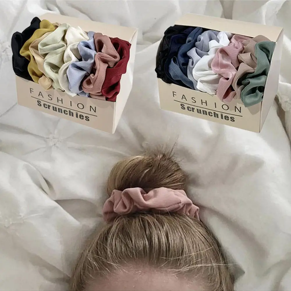

8 шт./компл., женские атласные резинки для волос, корейские женские резинки для девочек, резинка для волос, аксессуары для волос с хвостиком, однотонные шелковые резинки для волос