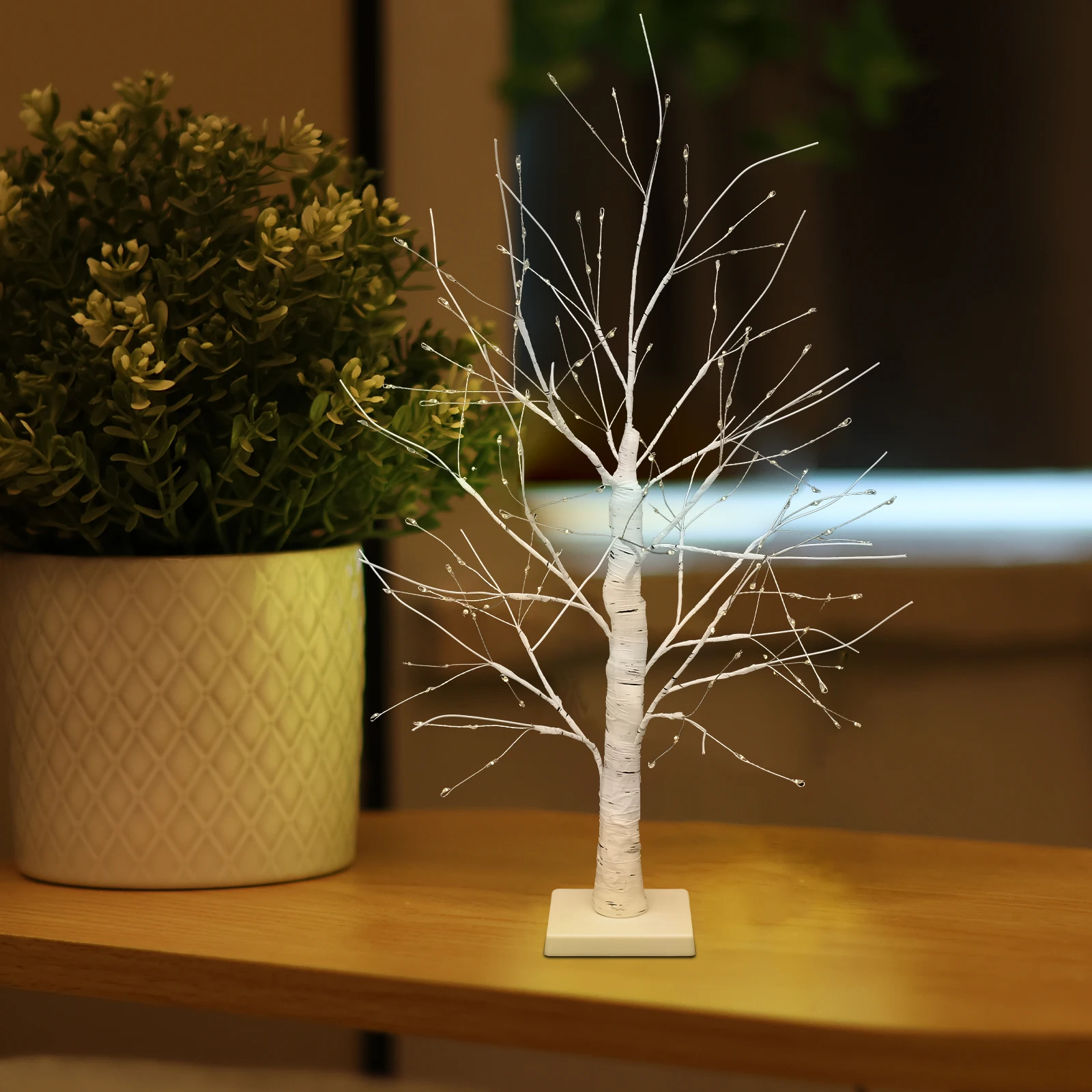 Luz LED Artificial para árbol de abedul, lámpara con temporizador de 24 pulgadas, funciona con USB y batería, 144 LED, novedad