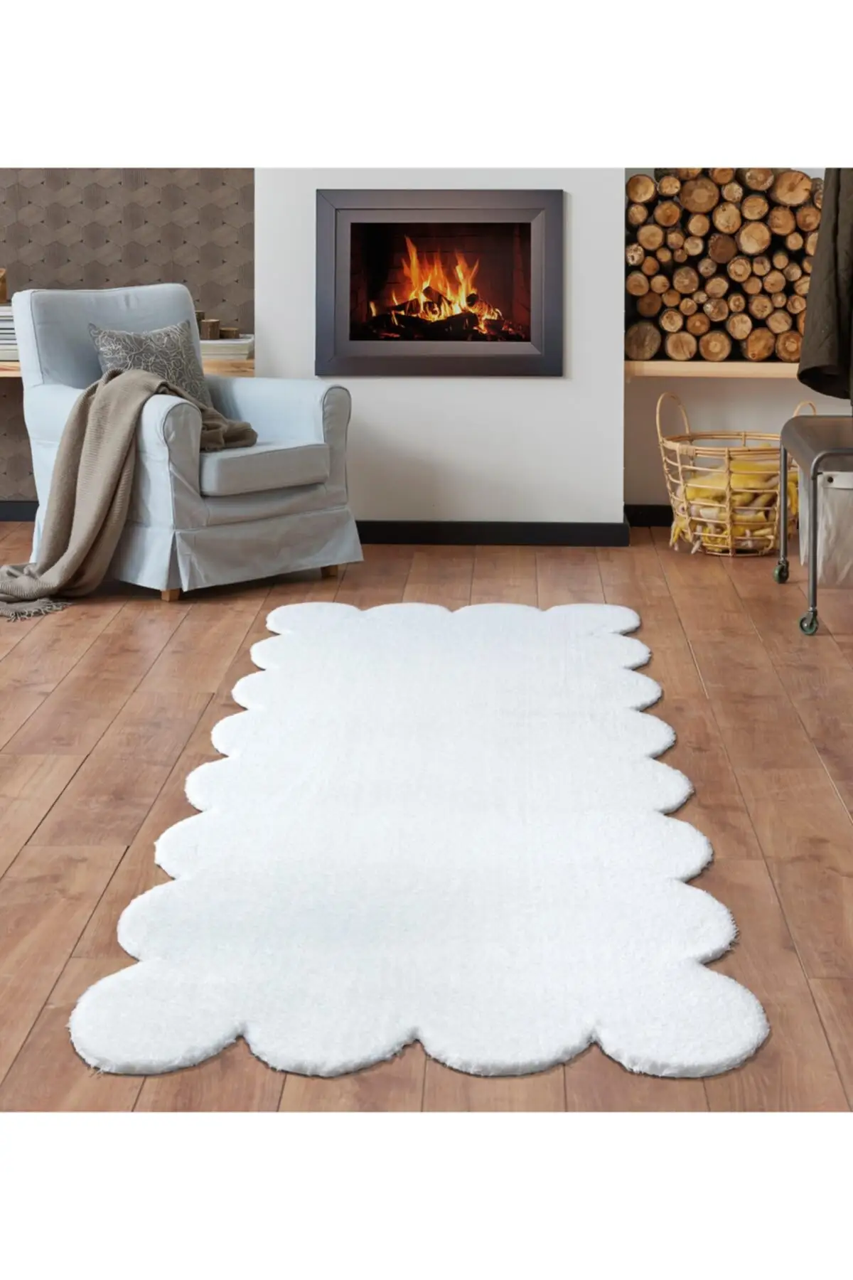 White Laser Cut Plush Long Pleat Runner Rug 80x150