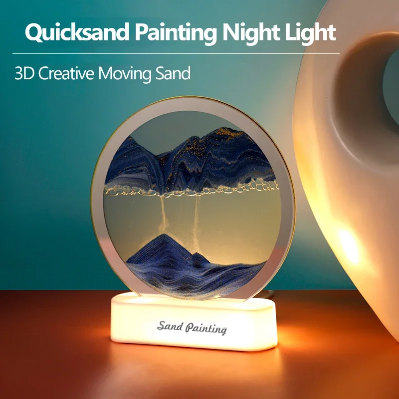 New Xiaomi Quicksand Table Lamp USB Moving Sand Painting Night Light 3D Landscape Bedside Lamps Sand Art Office Home Decor Gifts