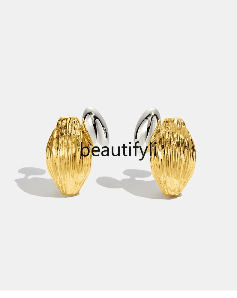 New Chinese plant series gold and silver color separation seed simple earrings female original design high-end gift