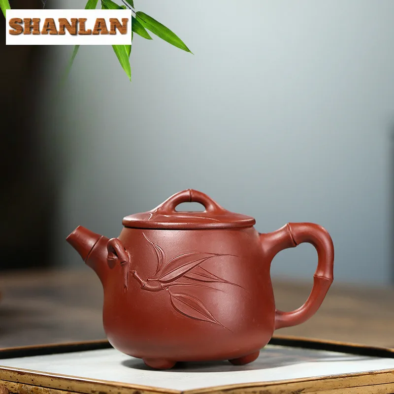 280ml Yixing Purple Clay Teapot Handmade Bamboo Joint High Stone Scoop Pot Raw Ore Dahongpao Mud Tea Soaking Kettle Zisha Teaset