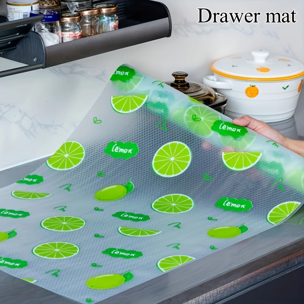 New Upgraded Lemon Pattern Refrigerator Liners, Waterproof EVA Mats, Moisture-proof Slip-resistant Washable for Fridge
