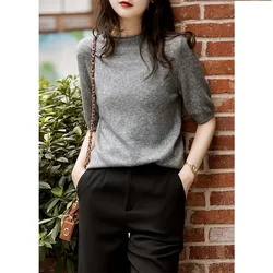 Summer 2024 Casual Knitted Shirt Women Tops Solid Loose Half-Turtleneck Blouse Women Clothing Fashion Chic Korean Clothes 13777