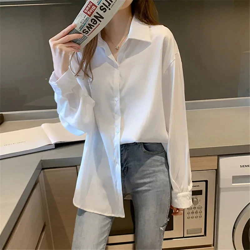 

Hong Kong Winds Female Versatile Solid Color Chiffon Cardigan Blouse Korean Retro Style Women Loose Long Sleeved Chiffon Shirt