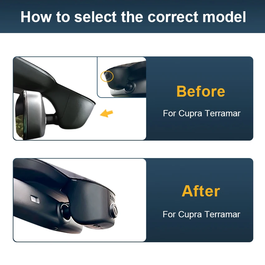 For Cupra Terramar 2024 2025 2026, 4K 2160P Dash Cam Front and Rear Car DVR Camera Plug and Play Dashcam Wifi Video Recorder