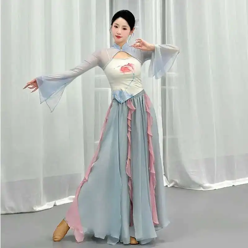 

New Classical Dance Classical Body Rhyme Performance Dress, Elegant Immortal Qi Yarn Dress Art Exam, Chinese Dance Practice