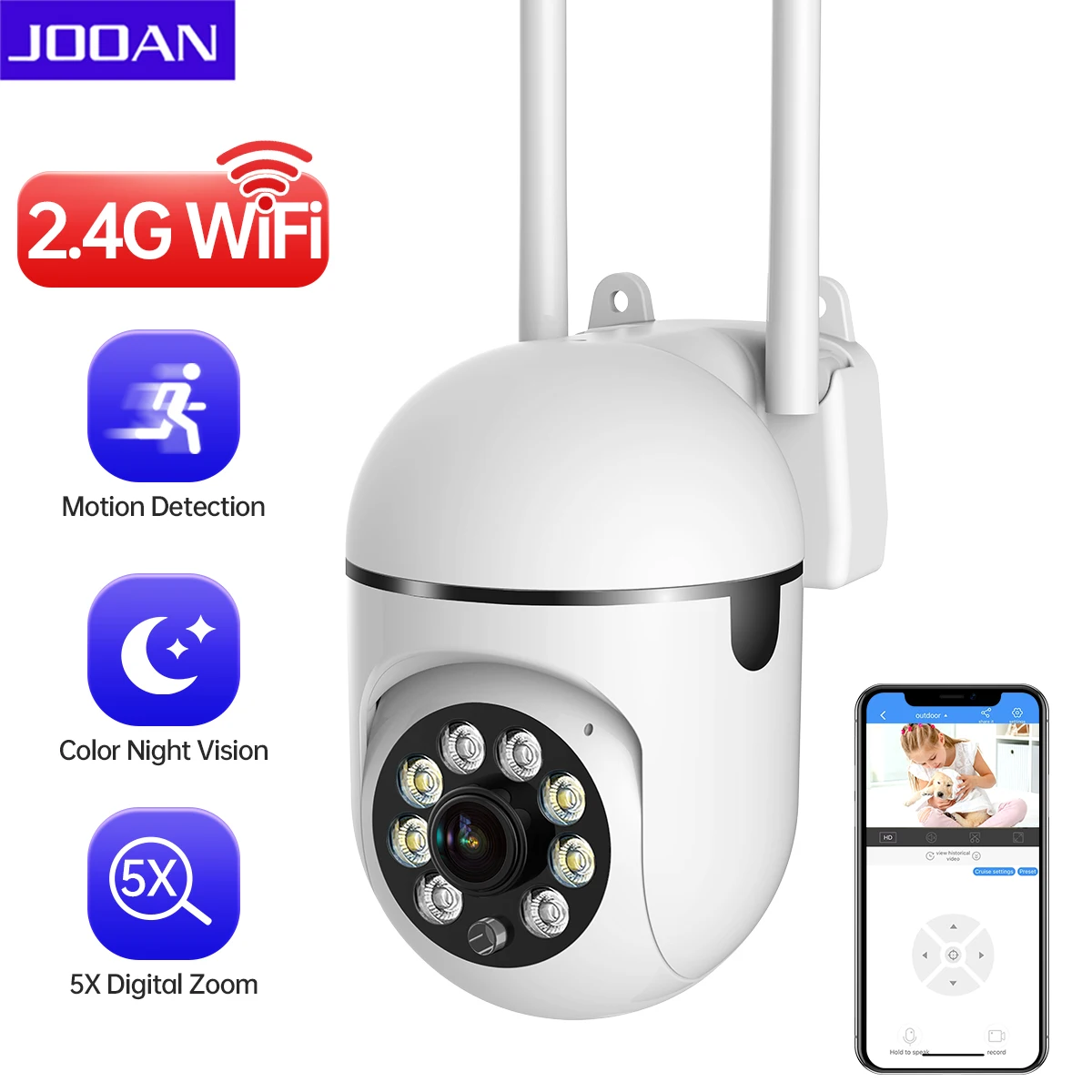 JOOAN 2MP PTZ IP Camera Color Night Auto Tracking CCTV IP WiFi Camera Security Camera Home Surveillance Camera Baby Monitor