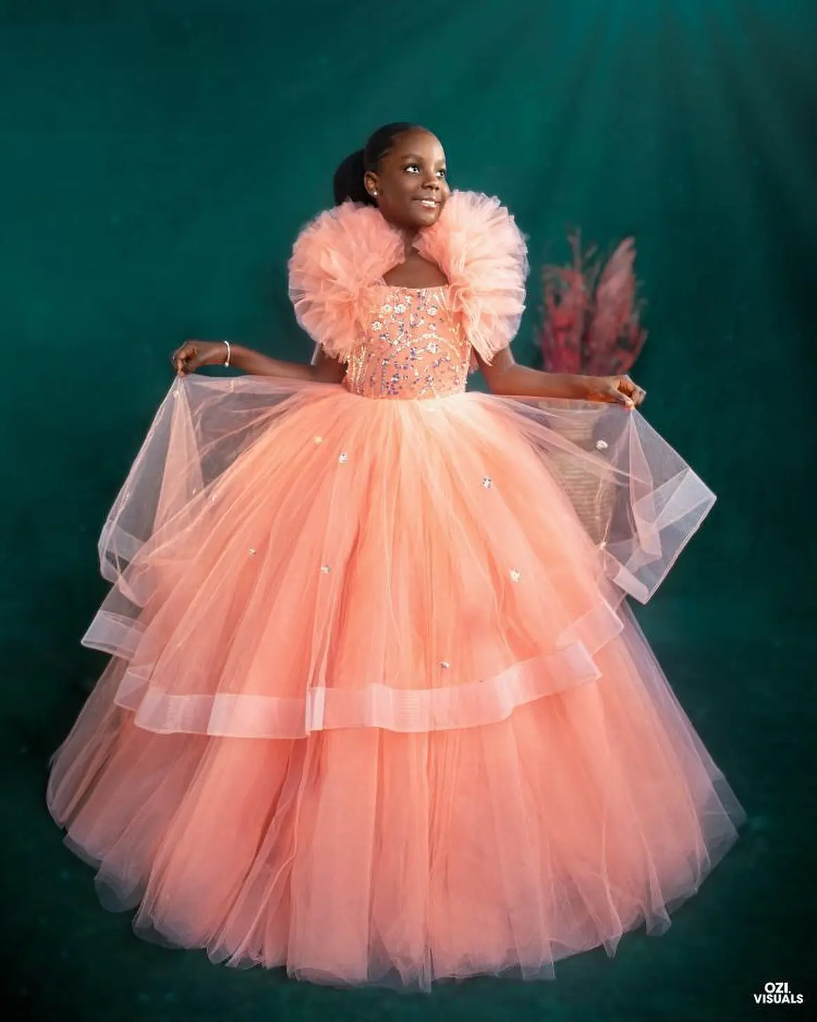 Princess Ball Gown Girls Birthday Party Dresses Ruffles Peach Pink Flower Girl Dresses Kids Pageant Gowns for Photo Customized