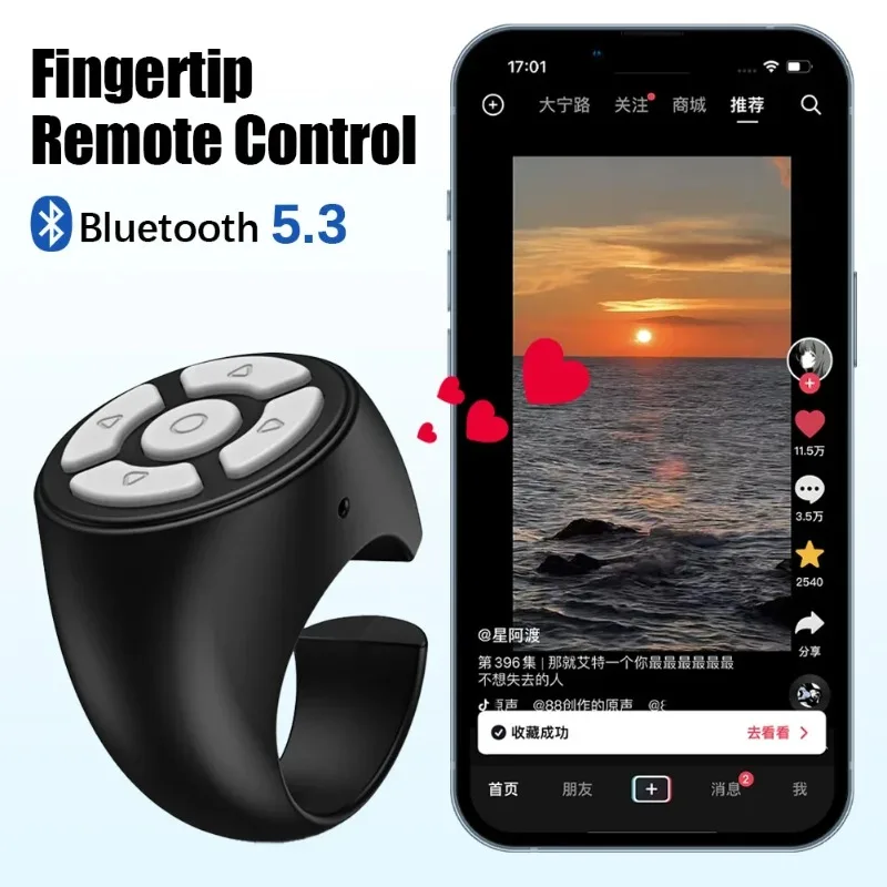 Bluetooth 5.3 Jari Bergulir Remote Control Video Ponsel Remote Control Tongkat Selfie Pengontrol Ujung Jari Halaman Otomatis