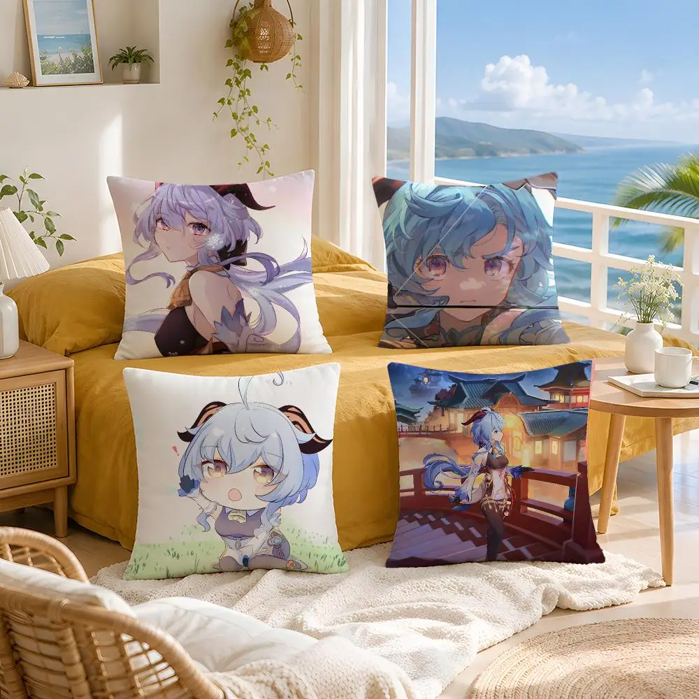 Character Ganyu Cushion Cover Throw Pillow Short Plush Fresh Natural Cushion for Living Room Sofa Ornament Present Gift