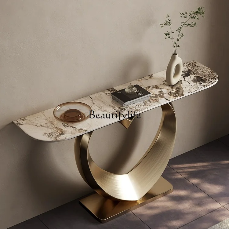 Light luxury entrance table plan Modern simple wall shelf End view table Rock slab corridor