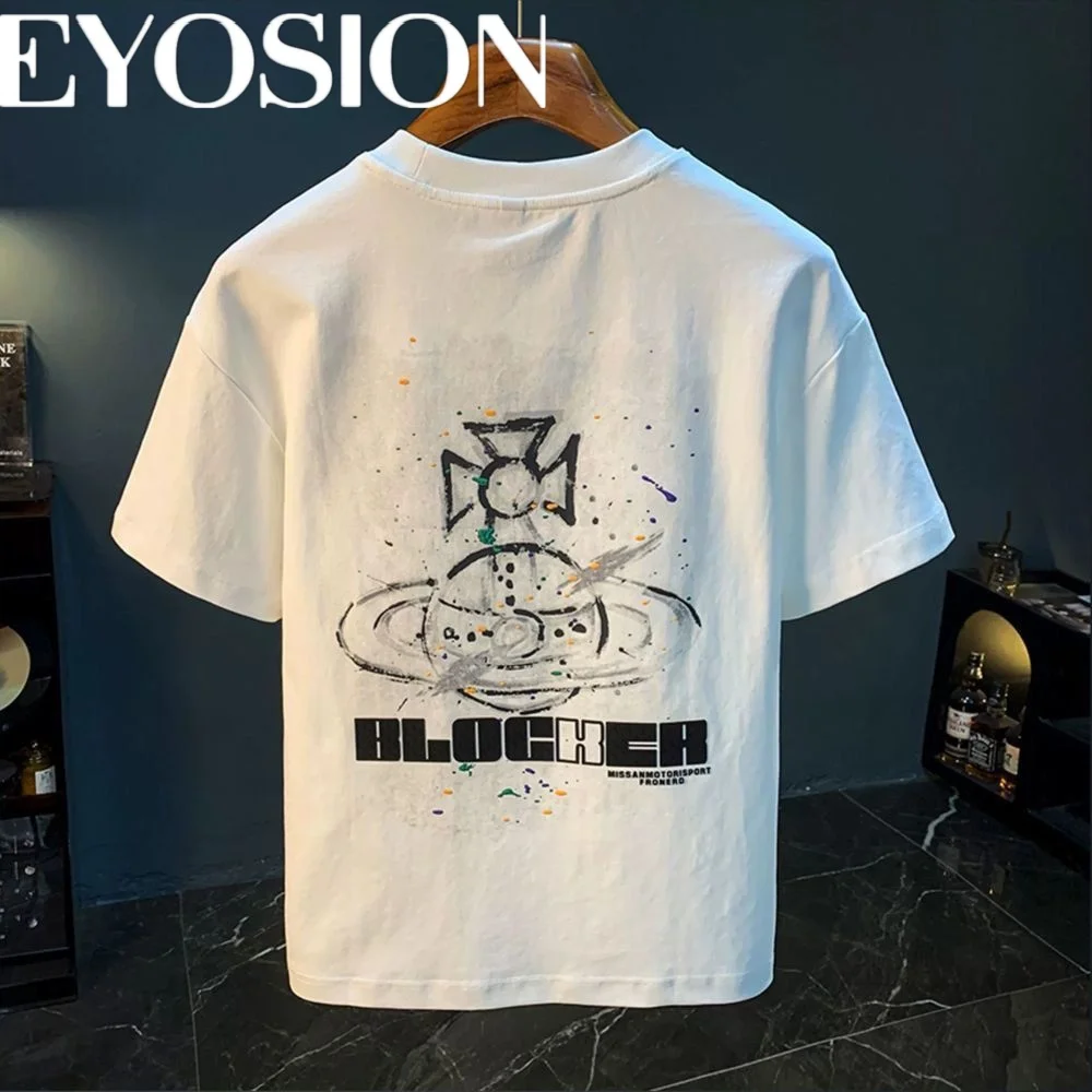 

Men's T-shirt Pattern Printed Round Neck Tee Loose Pure 260g Cotton High Quality Breathable Versatile Half Sleeve Top