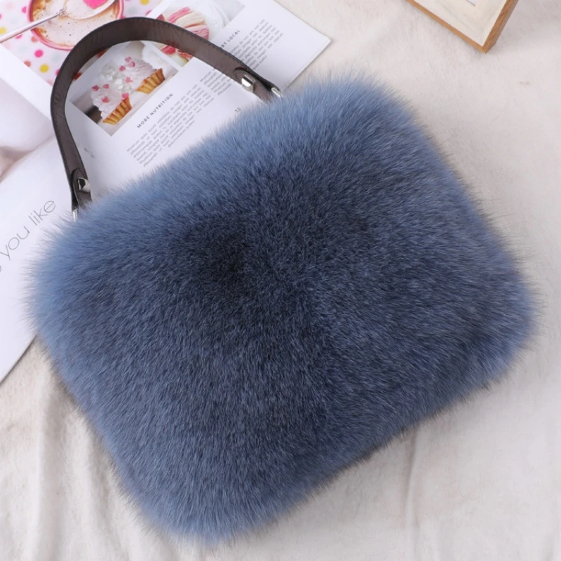 Luxury Real Whole Fox Fur Bag Women Thick Fluffy Fur Tote Bag Cute Shoulder Handbag Evening Bags