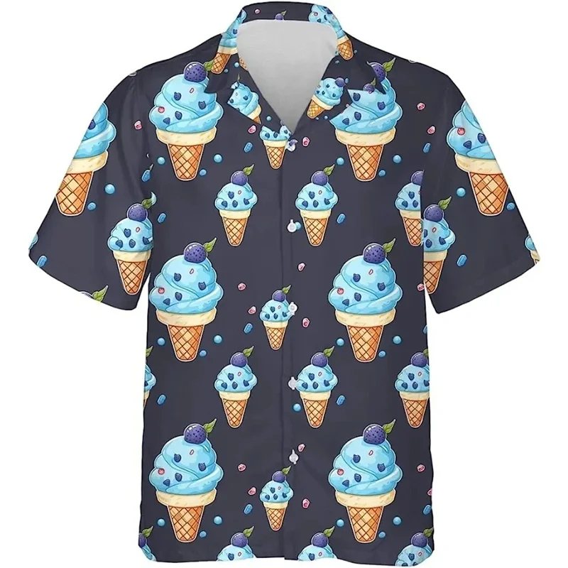 Hawaiian Summer 3D Printing Icecream Shirts For Men Gelatos Graphic Short Shirts Kid Fashion Funny Clothing Streetwear Cool Tops