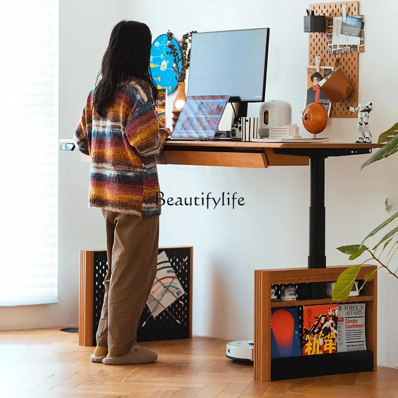 Lifting desk Student intelligent electric solid wood adjustable study table Computer table