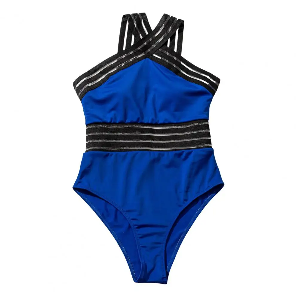 Monokini de malha elegante para mulheres, maiô peça única, cintura alta, roupa de banho em forma de S, gola alta, verão