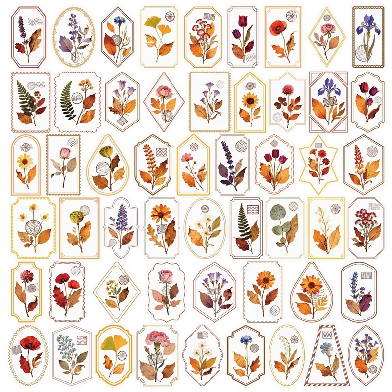 

56 шт. винтажные осенние цветы ПЭТ стикер для телефона эстетические слезы открытые украшения DIY цветные наклейки для ноутбука и багажа граффити