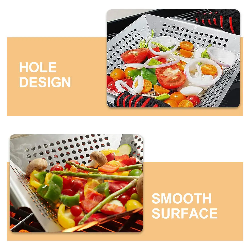 

Сковорода-гриль из нержавеющей стали с двойной ручкой, поднос для барбекю, износостойкая многоразовая кухонная тарелка для кемпинга, уличного гриля рыбы