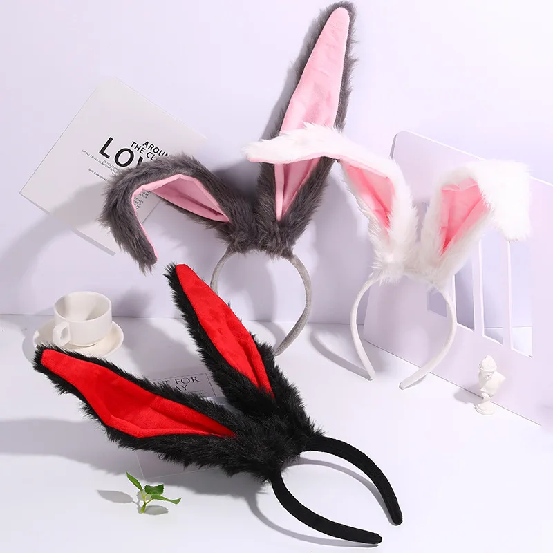 1pc Girls Plush Long Rabbit Ear Hair Bands Headwear Headband Dress Accesorios Women Girl Cosplay Anime Cosplay Hair Accessories