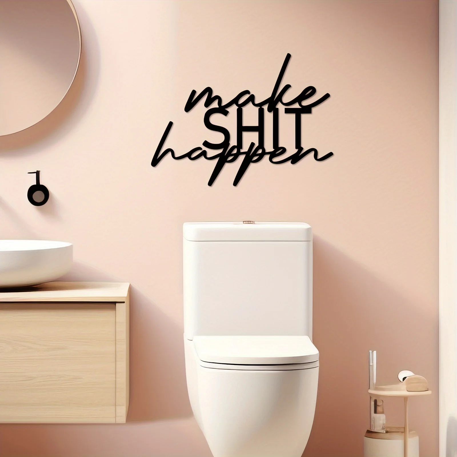 1 pièce, décoration murale amusante en métal pour salle de bain « Make Shit Happen » – Parfaite pour la décoration de Noël et d'Halloween, panneau de salle de bain unique