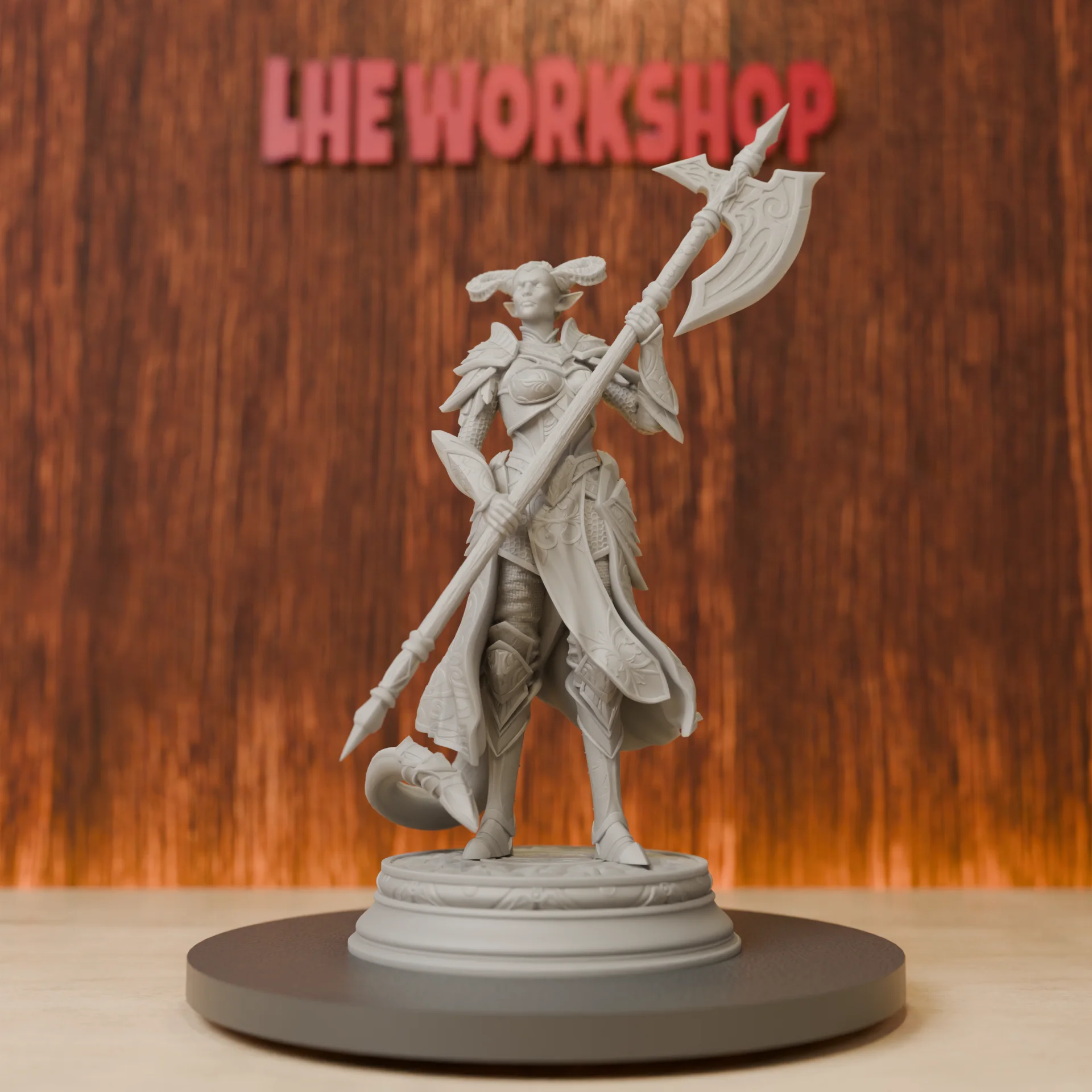 Female Tiefling Halberd Warrior Miniatures | 28mm-75mm | Resin 3D Printed DND Pathfinder Mini | Unpainted Grey