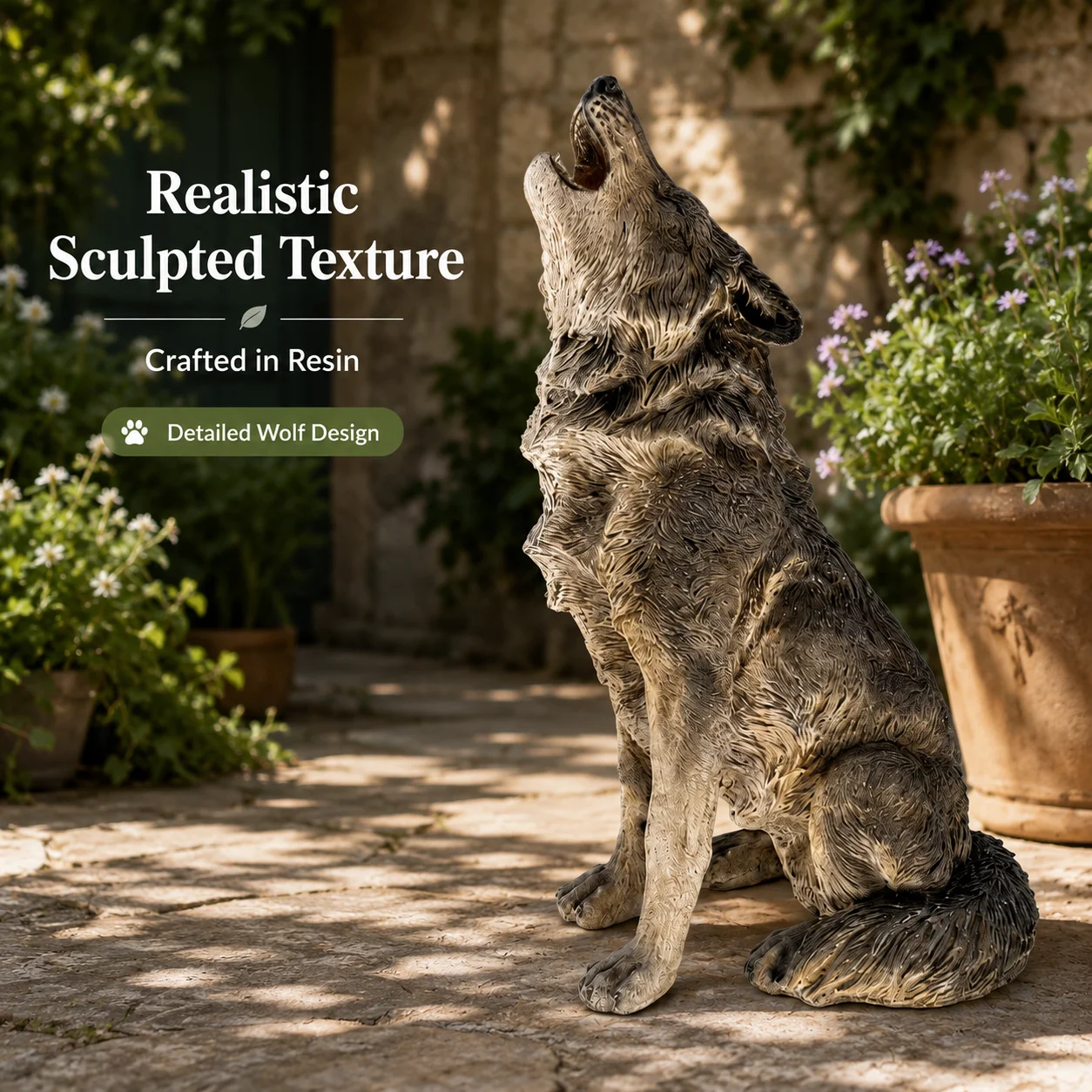 Howling Wolf Statue Resin Garden Sculpture Outdoor Patio Yard Courtyard Ornament Sitting Wildlife Animal Home Garden Art Decor