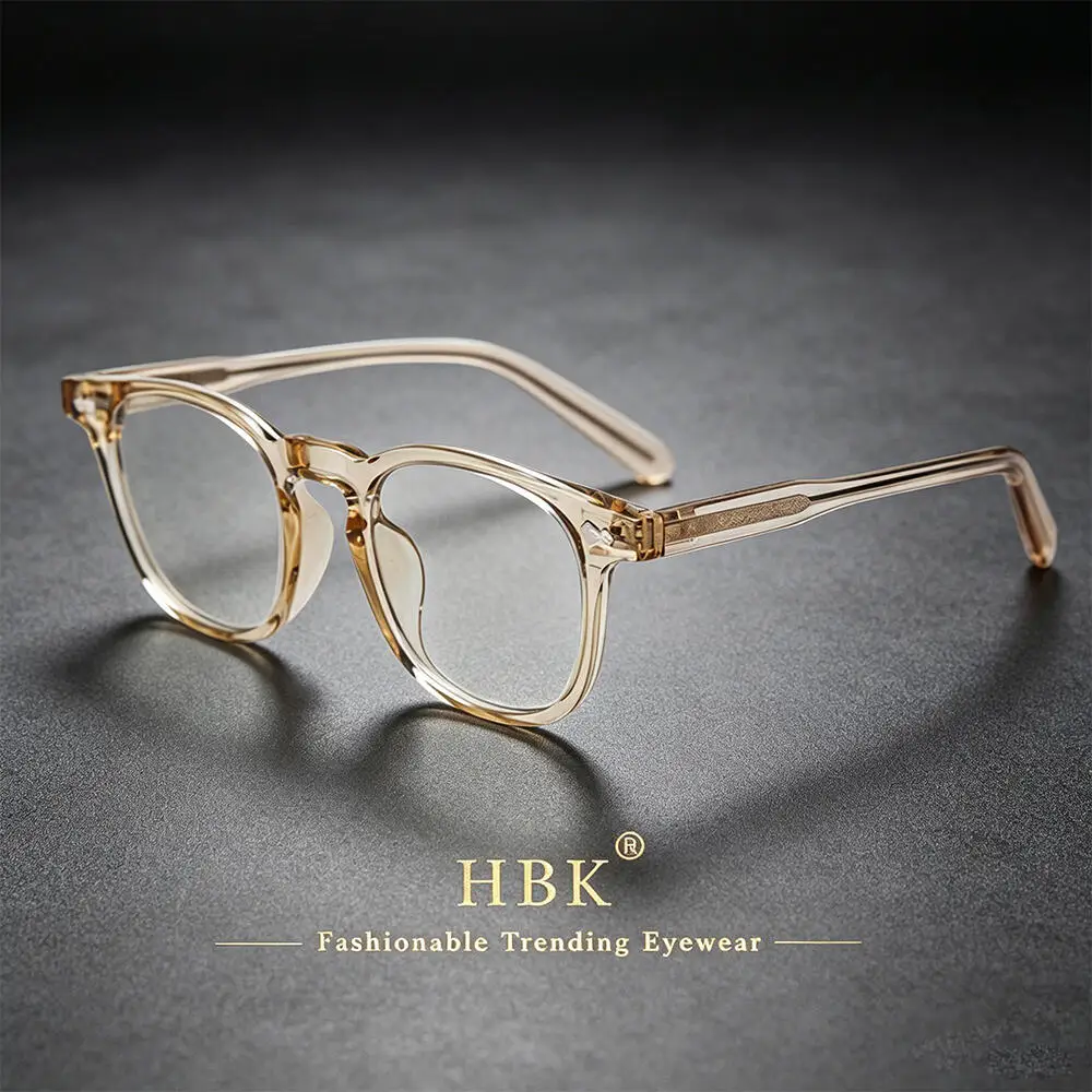hbk-ラウンドメンズトレンディな眼鏡フレームレトロ高品質ブランド眼鏡女性の抗青色光装飾メガネ