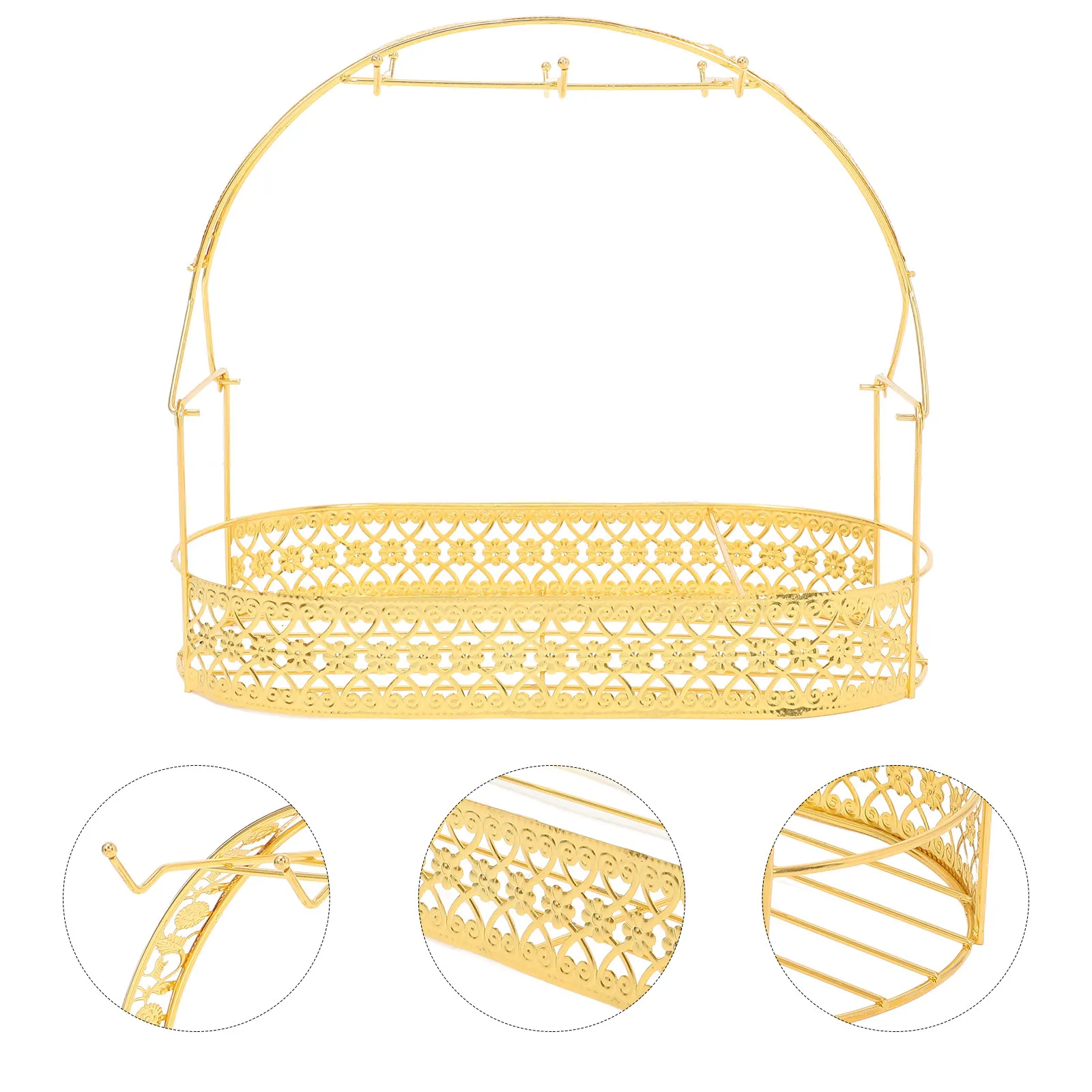 

Подставка для кружек на 6 штук, позолоченная, из кованого железа, с проволочной корзиной и полкой для хранения, для демонстрации украшений на столешнице