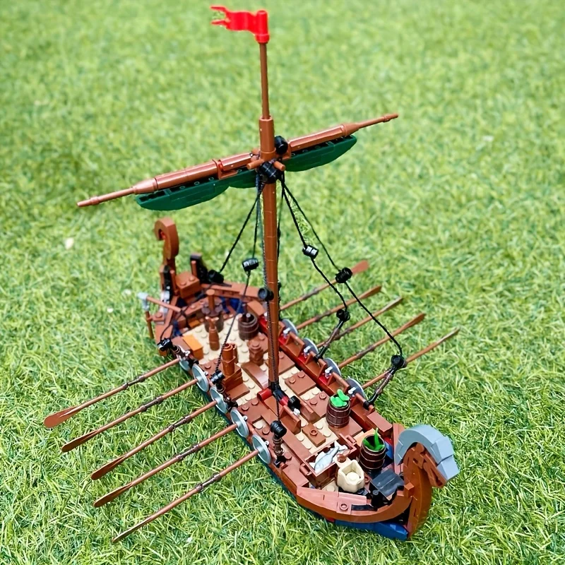 MOC Medieval Vikinged Ship 463 PCS Ocean Adventure Navigation Boat Building Blocks Education Kid Bricks Toy Suit Adult Gift