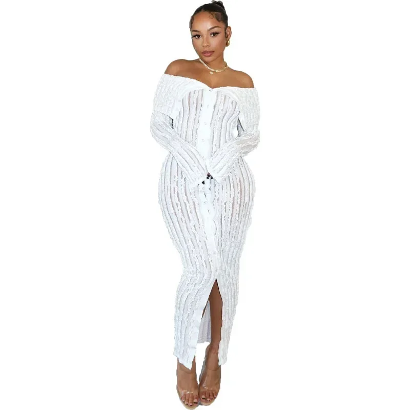 African Dresses for Women Spring African Long Sleeve Elegant Slash Neck Party Evening Long Maxi Bodycon Dress Africa Clothing