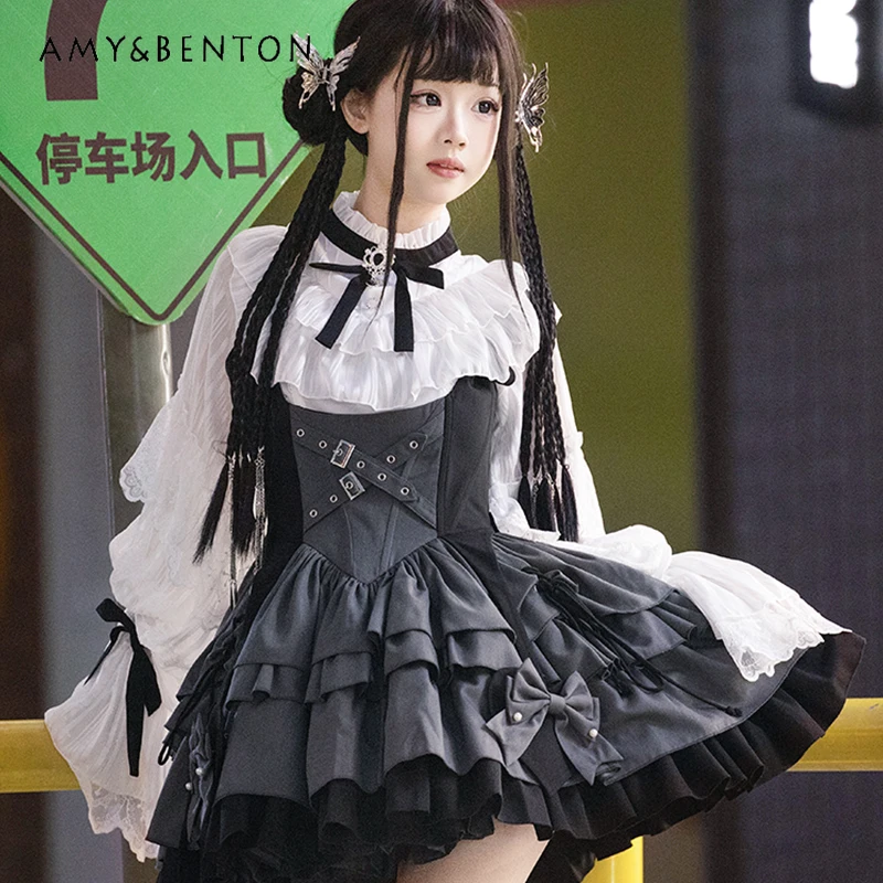 Preppy Stijl Zoete Cool Girl Band Rok Lolita Leuke Boog Patchwork Jarretel Jsk Multi-layer Rok Vrouwen Straat Punk Tutu rokken