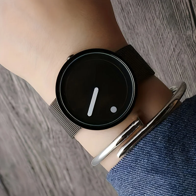 Montre design à pois minimaliste pour hommes et femmes, bracelet en acier créatif, haute valeur esthétique, tempérament minimaliste