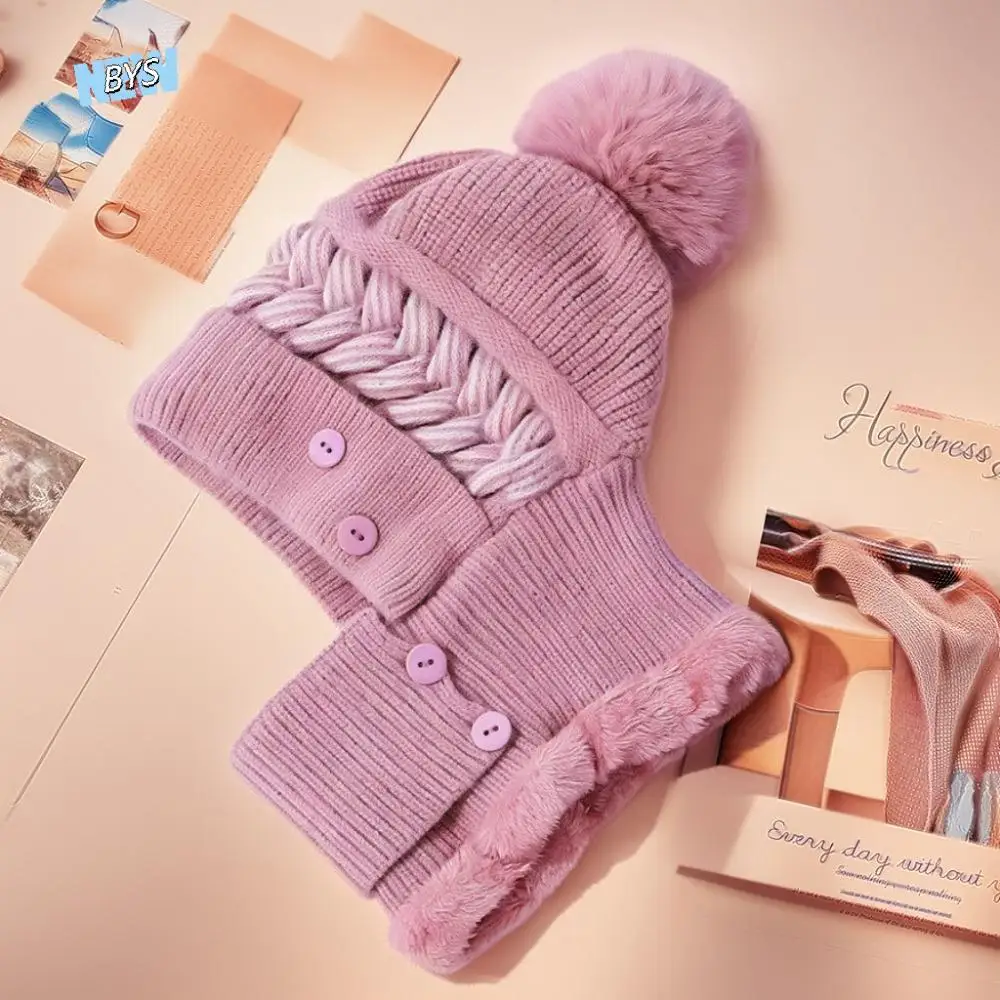 

Fashion Woolen Scarf And Hat Set Soft Thickened Knitted Hat Integrated Elastic Hooded Thermal Cap Keep Warm