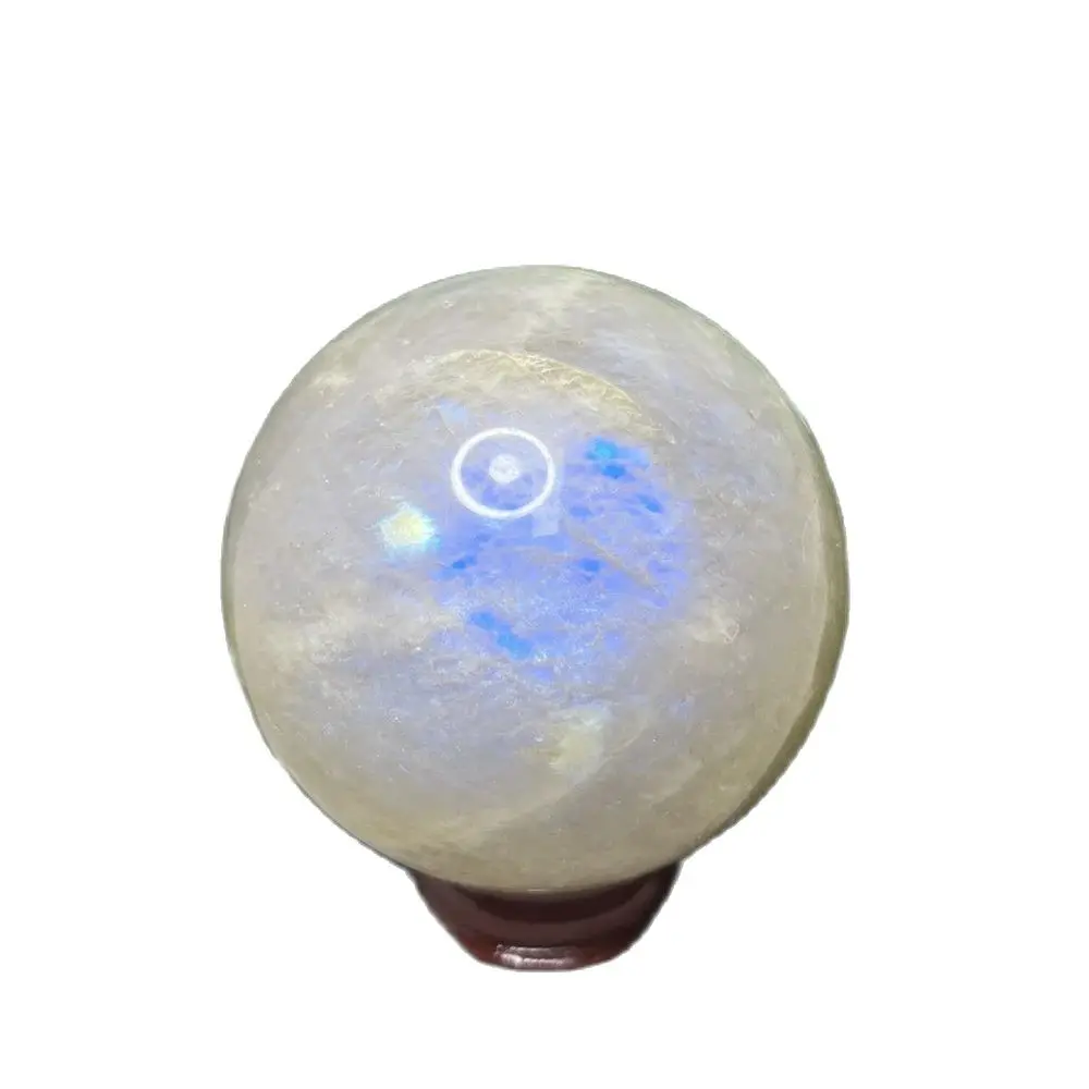 Natural Gemstone Moonstone Ball Blue Cat's Eye Multi-faceted Flash Home Room Decoration Spirit Sorcery Altar Crystal Healing