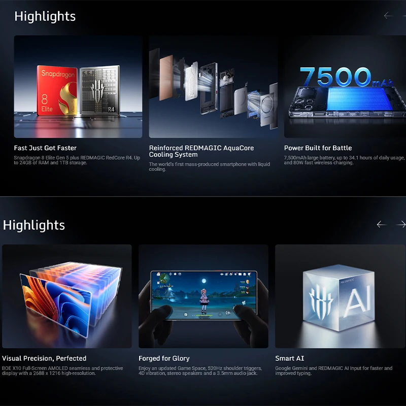 هاتف ألعاب RedMagic 11 Pro 5G الإصدار العالمي 6.85" معالج Snapdragon 8 Elite Gen 5، بطارية 7500mAh، كاميرا 50MP، دعم NFC