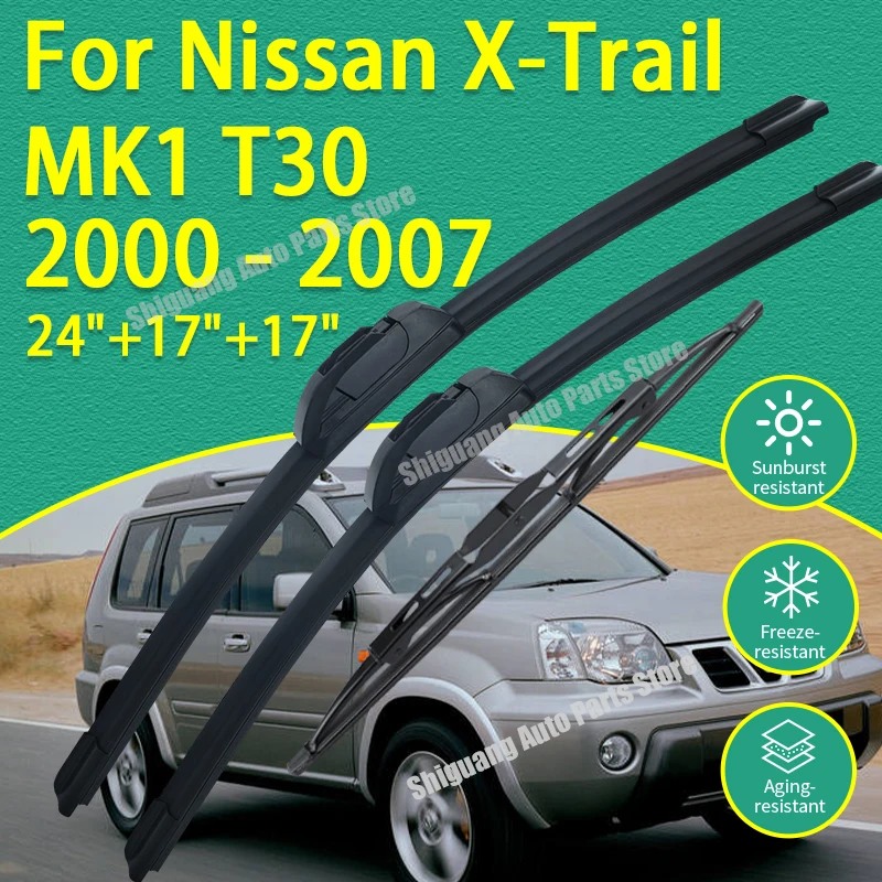 

Front Rear Silicone Coating Wipers for Nissan X-Trail MK1 T30 2000 - 2007 Car Wiper Windshield Windscreen Blades Accessories