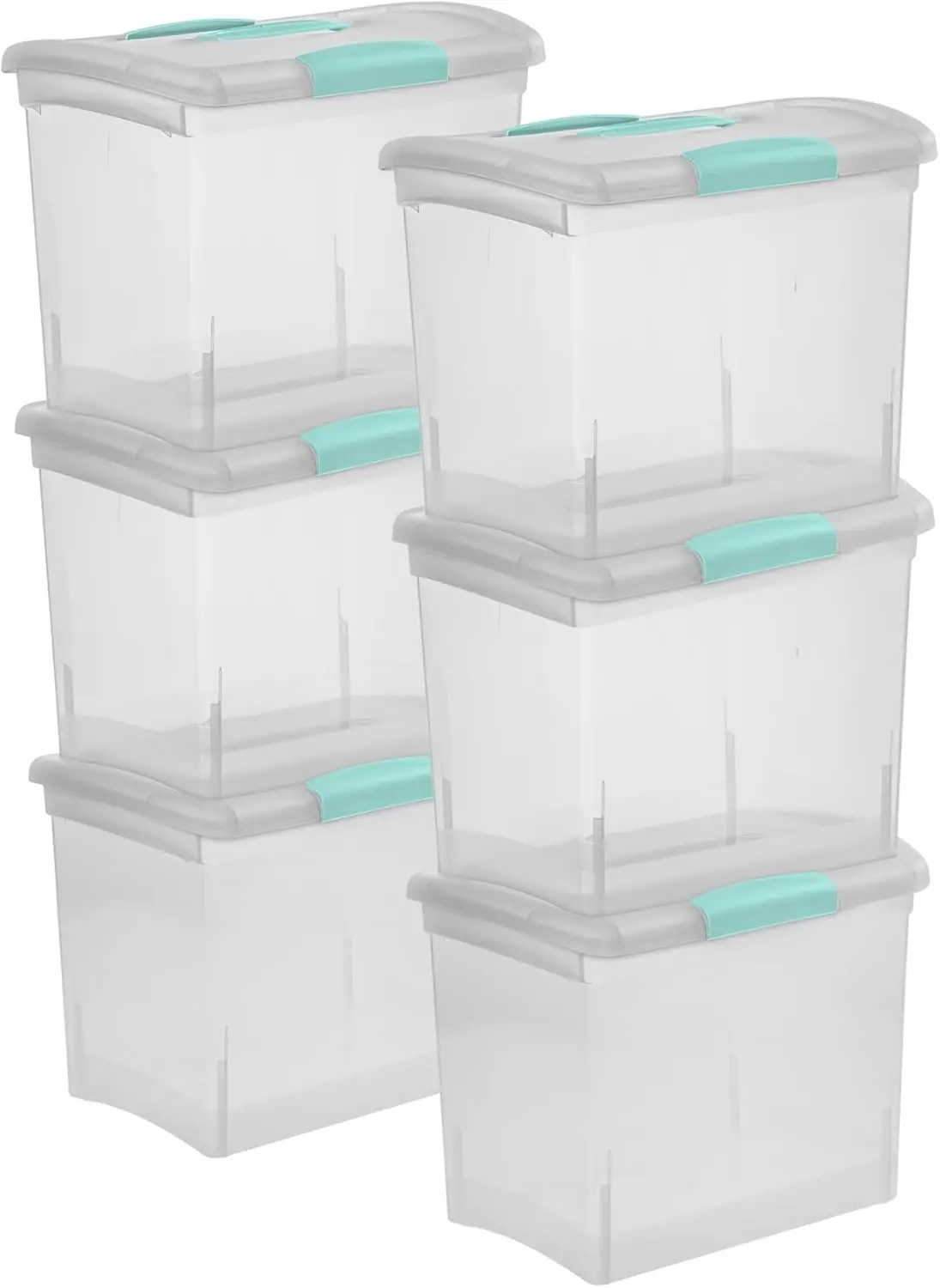 Large Stackable Storage Bins with Latching Lid and Handle, Clear Plastic Organizer for Office Files, 6-Pack