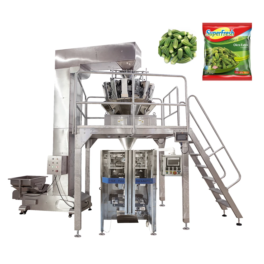Vffs Multihead Weigher Pouch Salad Vegetable Packaging Machine Bagging Fresh Green Lettuce Peas Okra Vegetable Packing Machine