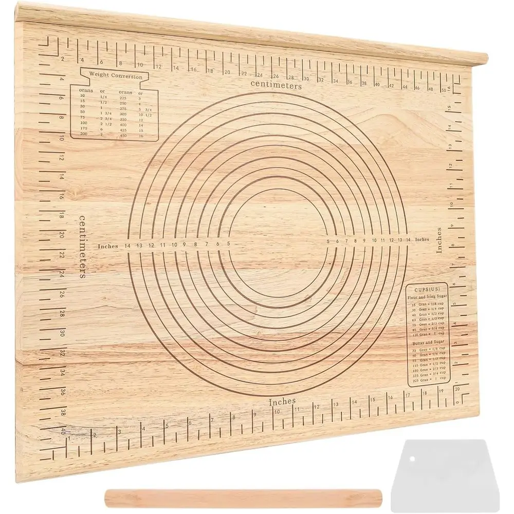 

Large 24x20 Wooden Pastry Board with Measurements, Kneading Board, Rolling Pin, and Dough Cutter - Ideal for Baking and Food Pre