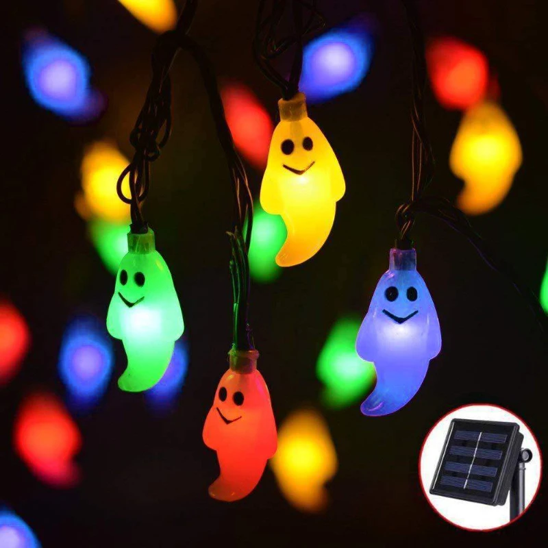 Guirnalda de luces LED de fantasma para Halloween, luces coloridas decorativas con batería, Control remoto, decoraciones solares para Festival de Navidad