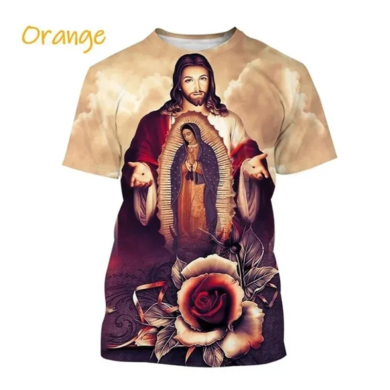 Christian Mother Of God Virgin Mary T-Shirt For Men Jesus Loves Casual Crew Neck Tee Tops Short Sleeve Oversized Men Tshirt