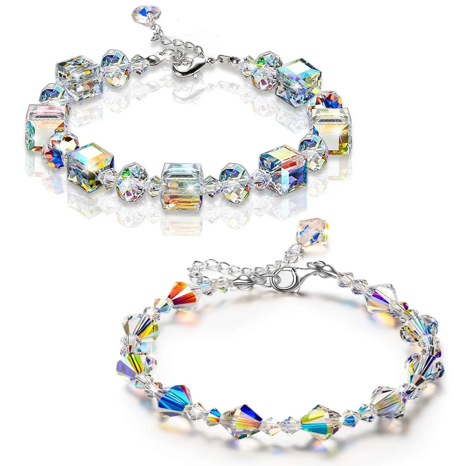 Northern Lights Elements Adjustable Chain Bracelet for Girls Gift Glass Bracelet Crystal Square Bead Bracelet