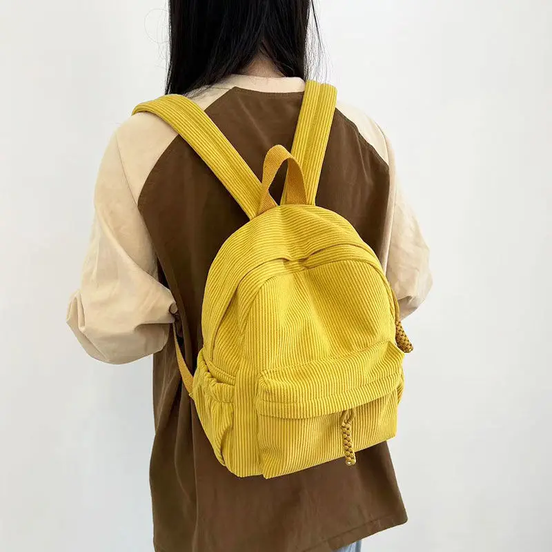 miyagawa Autumn Winter Corduroy Small Backpack for Women 2023 New Student Striped ins fashion solid color mini Backpacks