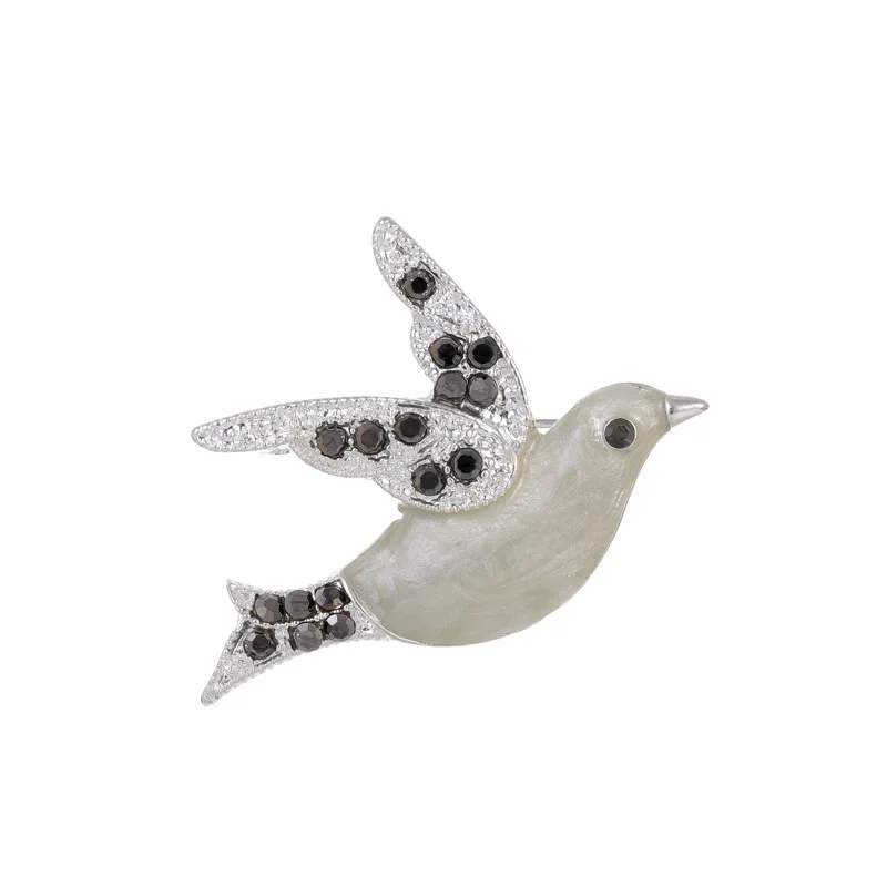 Creative cartoon peace dove brooch shiny rhinestone small animal pin men women couples clothing accessories corsage jewelry gift