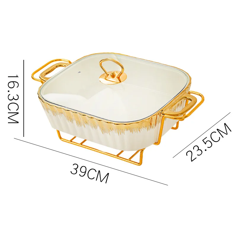 11/13/15 Inches Rectangular Golden Double ear Baking Tray Hot Pot Tableware Candle Heating Hotel Dry Soup Pot Creative Pot Rack