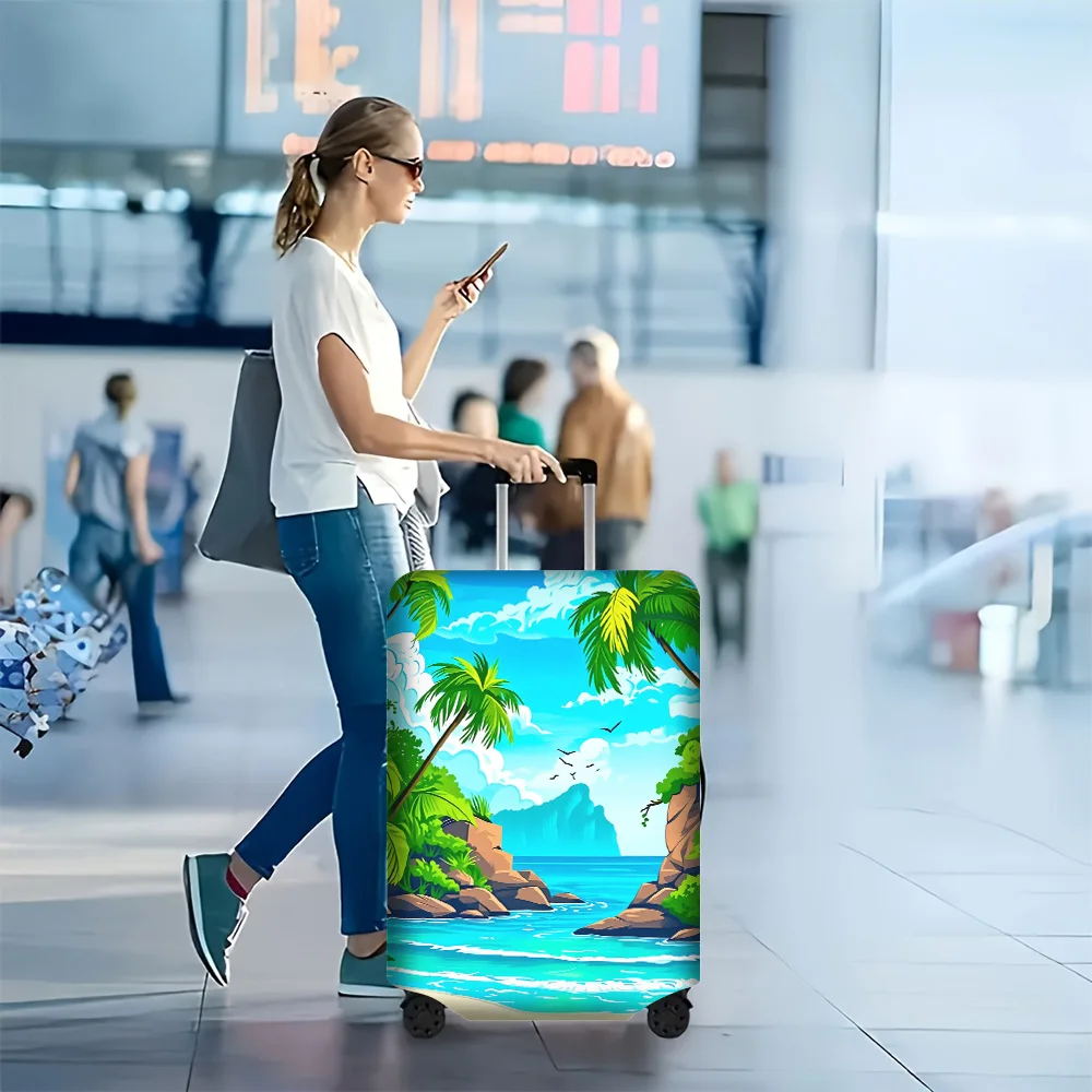 

1PC Serene Beach Print Luggage Cover for luggage sizes 18-32 inches; dust and elastic travel accessories to effectively prote